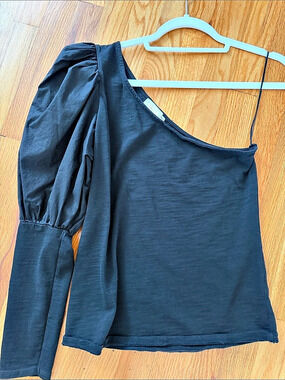 NATION LTD Raina One-Shoulder Puff-Sleeve Top Black Medium